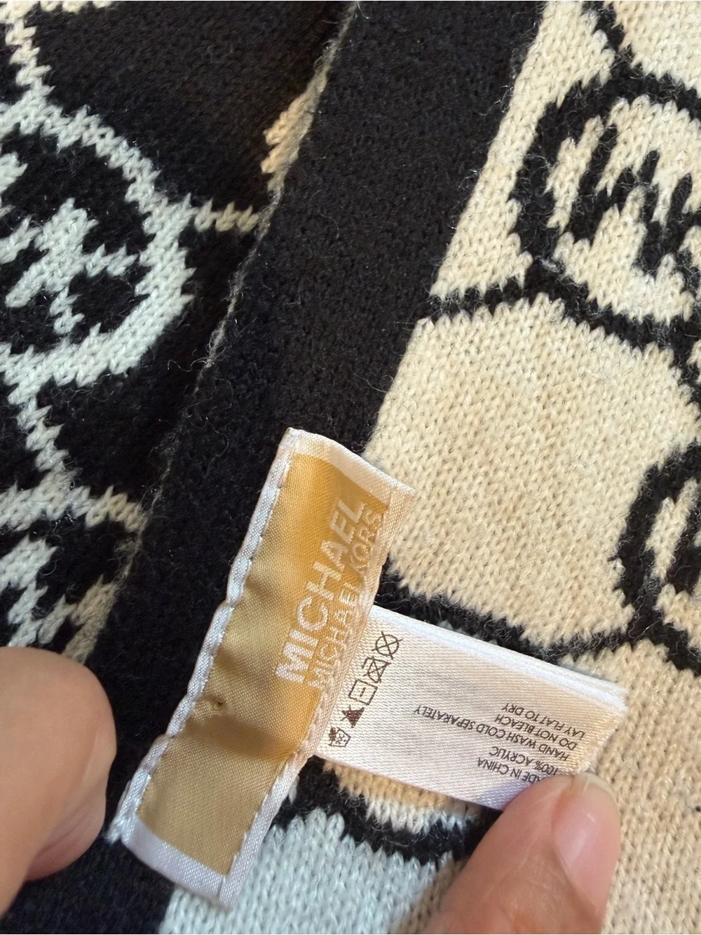 Michael Kors Black & Cream MK Logo Knit Scarf